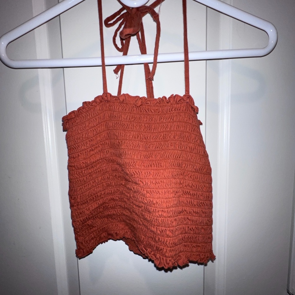 Burnt Orange Smocked Halter Crop Top
